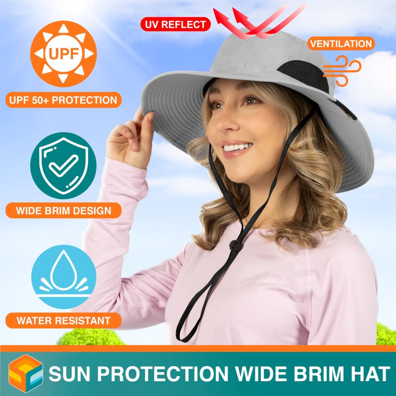 Suncube SUN CUBE Wide Brim Sun Hat Men Women, Mens Fishing Hats Sun UV Protection, Womens Hiking Bucket Hat, Outdoor Summer Safari Beach Boonie, Camping Unisex UPF 50+ Light Gray - Image 4